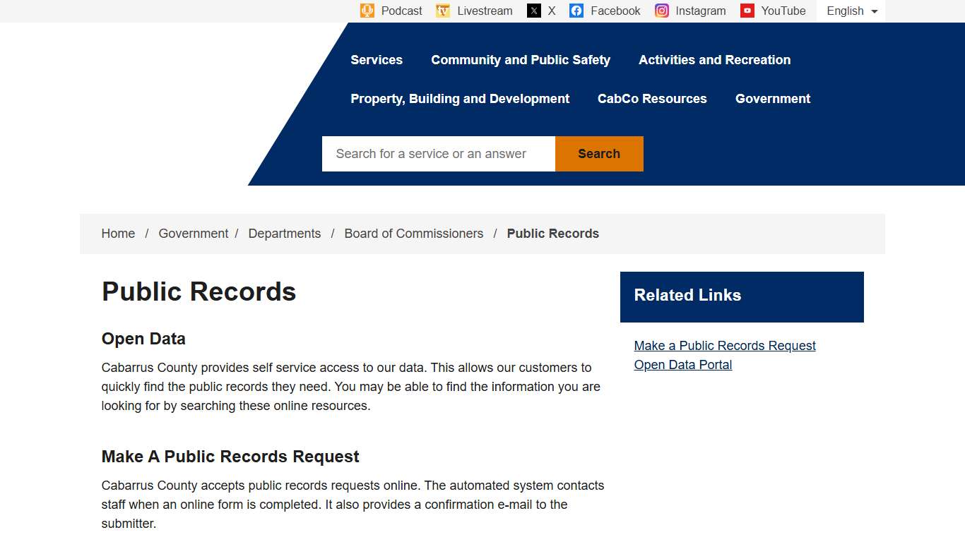 Public Records Cabarrus County